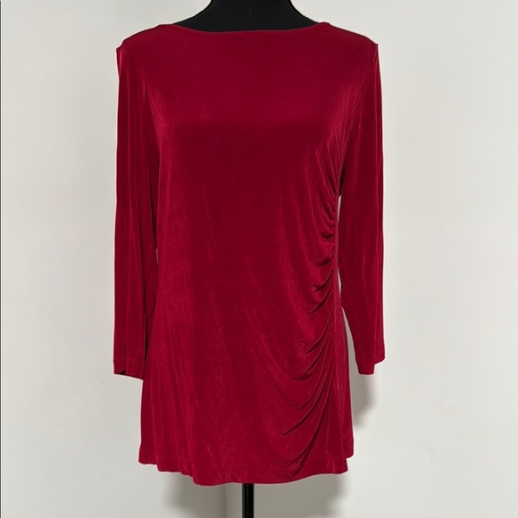 Chico's Womens Blouse Size 1 Red Long Sleeve Bateau Neck Classic Formal Elegant - Picture 4 of 8